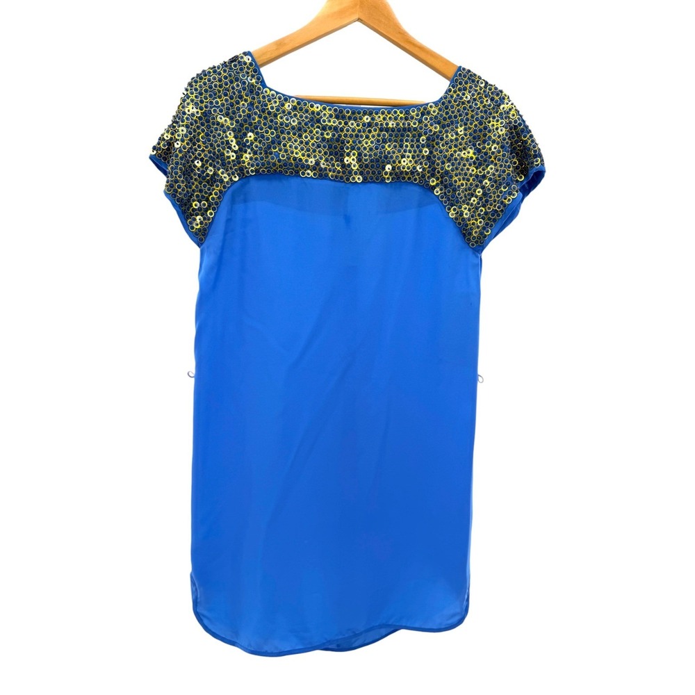 French Connection Silk Beaded Shift Dress Blue Gold NWT Size 4